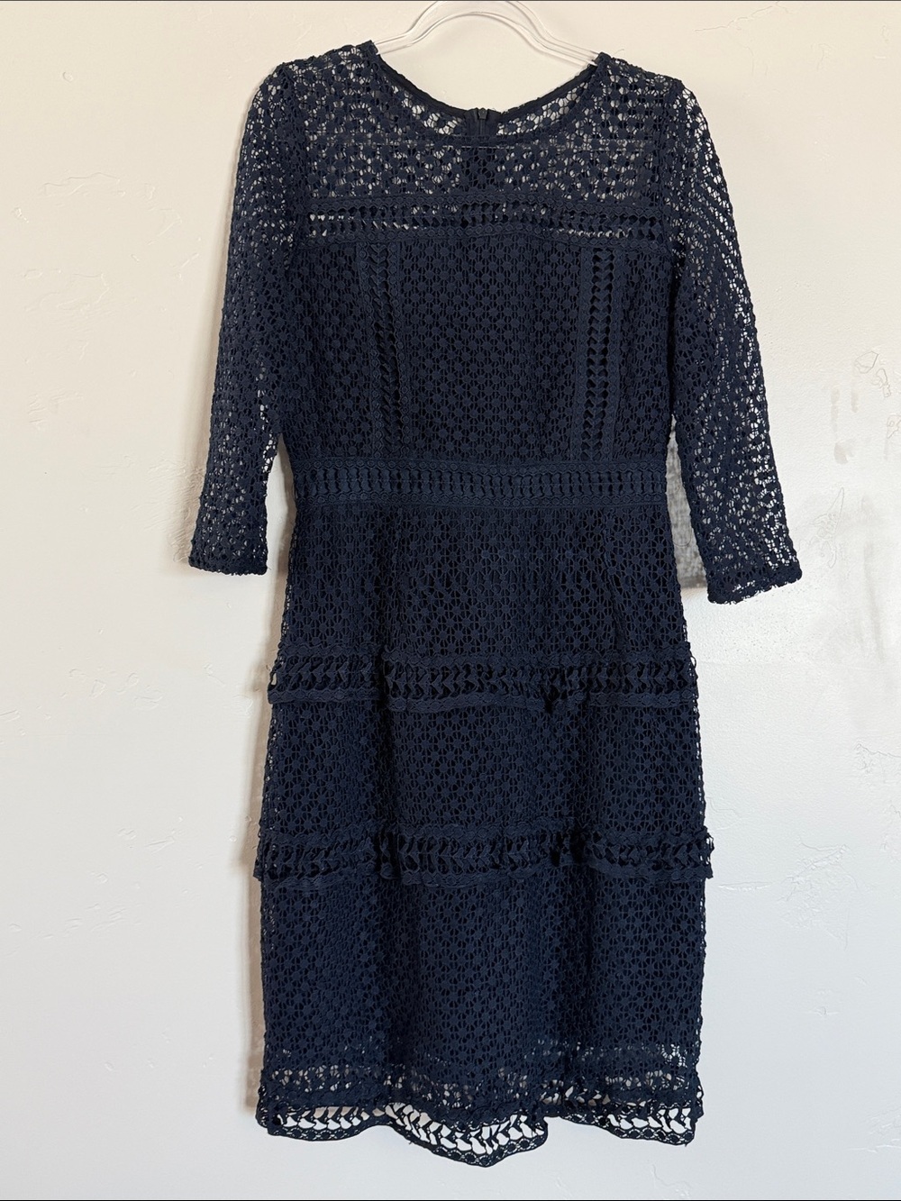 Women's Navy Lace Knee-Length Dress - Classic Elegant Style Wedding Guest Event